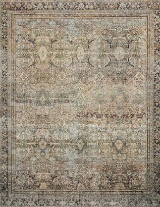 Loloi Layla Collection LAY-03 Olive/Charcoal 9'-0" x 12'-0" .13" Thick Area Rug, Soft, Durable, Vintage Inspired, Distressed, Low Pile, Non-Shedding, Easy Clean, Printed, Living Room Rug