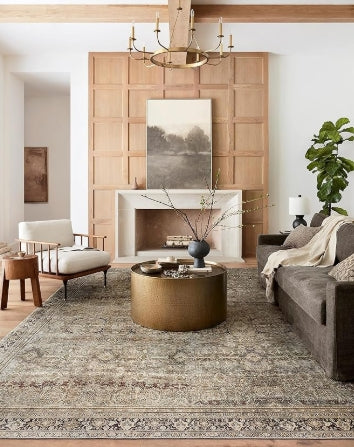 Loloi Layla Collection LAY-03 Olive/Charcoal 9'-0" x 12'-0" .13" Thick Area Rug, Soft, Durable, Vintage Inspired, Distressed, Low Pile, Non-Shedding, Easy Clean, Printed, Living Room Rug