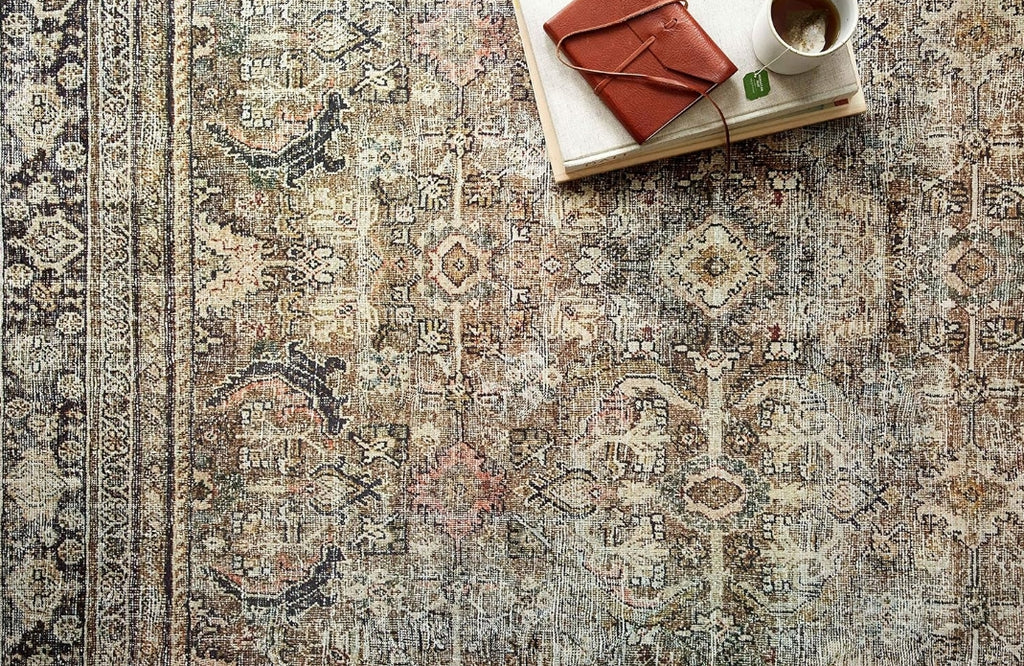 Loloi Layla Collection LAY-03 Olive/Charcoal 9'-0" x 12'-0" .13" Thick Area Rug, Soft, Durable, Vintage Inspired, Distressed, Low Pile, Non-Shedding, Easy Clean, Printed, Living Room Rug